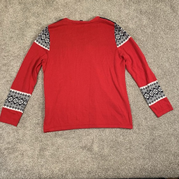 Tommy Hilfiger Vneck Lightweight Sweater Red Snowflake Winter‎ Womens? Large - Picture 2 of 6